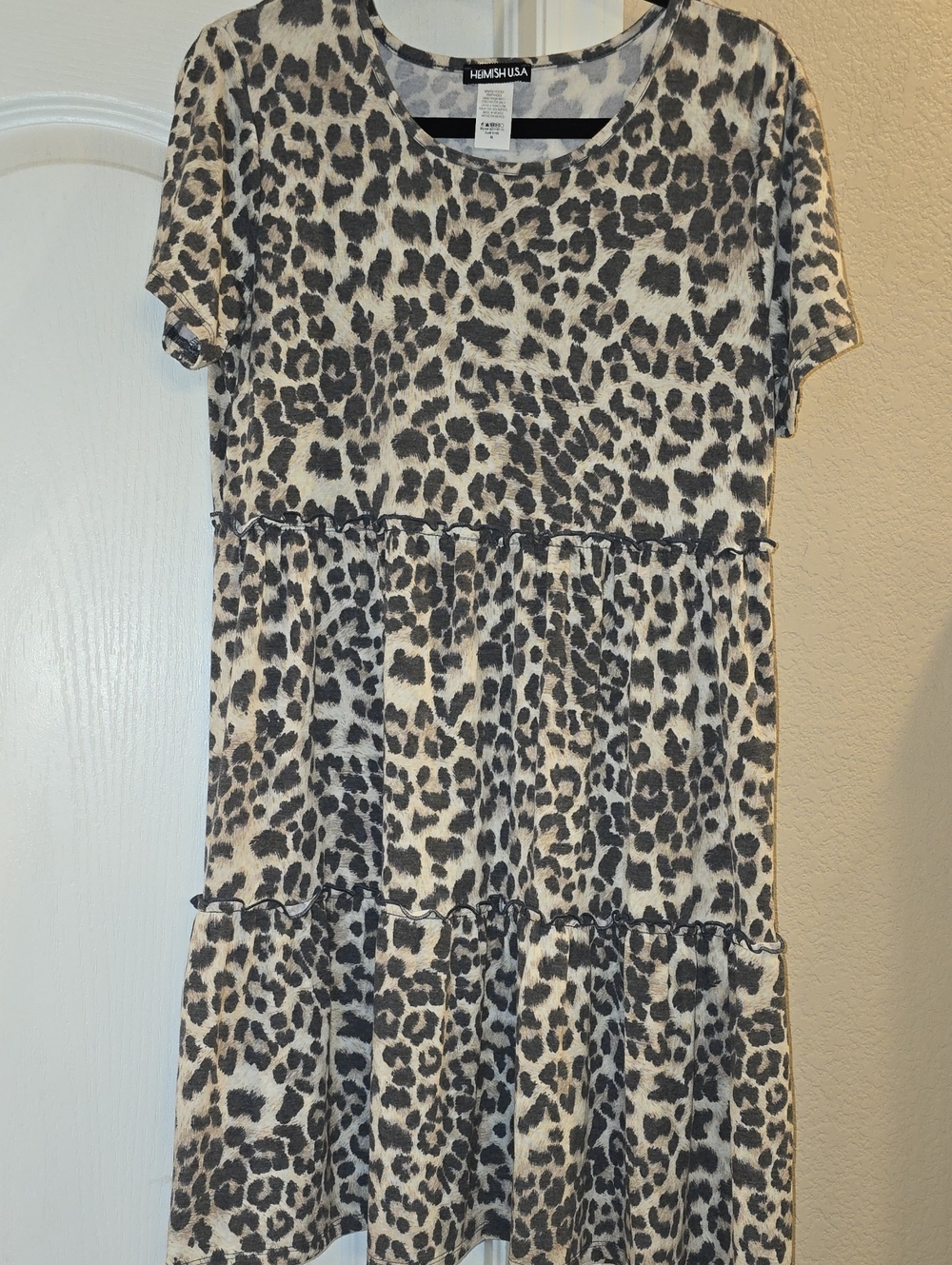 Leopard Print Tiered Dress in Black and Cream